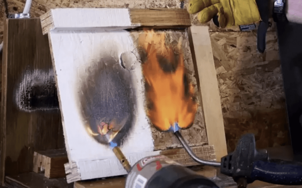 Испытание огнезащитной обработки древесины