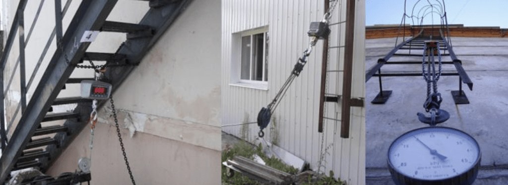 Испытание прочности ступеней, балок, маршей, площадок пожарных лестниц